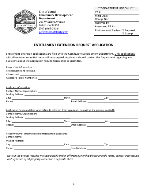 First page of the Entitlement Extension Request Application