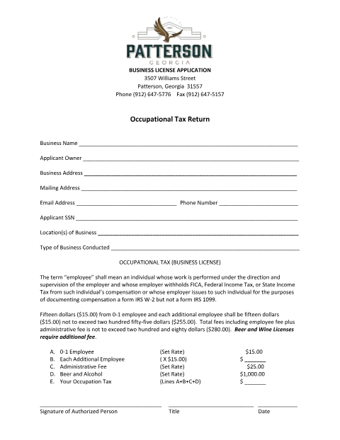 First page of the Business License (Occupational Tax) Application
