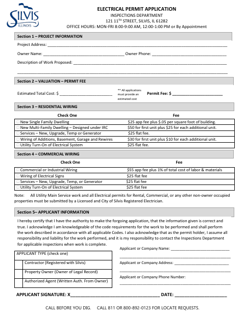 First page of the Electrical Permit Application