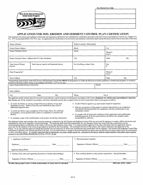 First page of the Application for Soil Erosion and Sediment Control Plan Certification