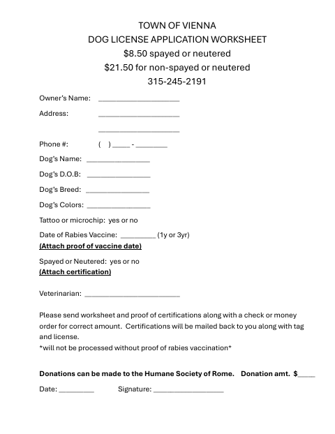 First page of the Dog License Application Worksheet