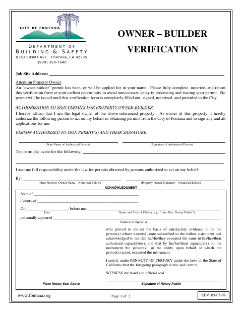 First page of the Owner-Builder Verification