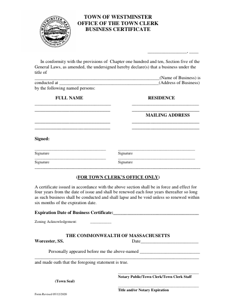 First page of the Business Certificate