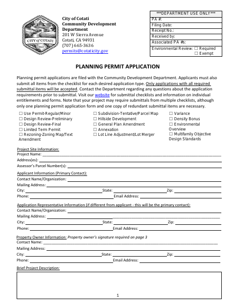 First page of the Planning Permit Application