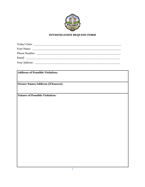 First page of the Investigation Request Form