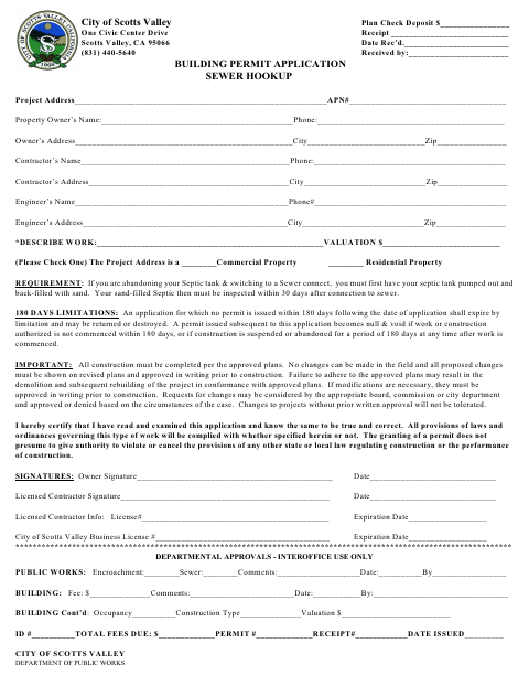 First page of the Building Permit Application Sewer Hookup