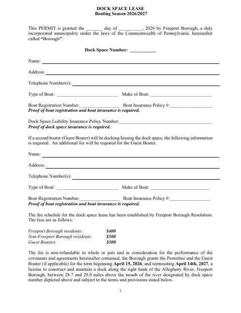 First page of the Dock Space Lease