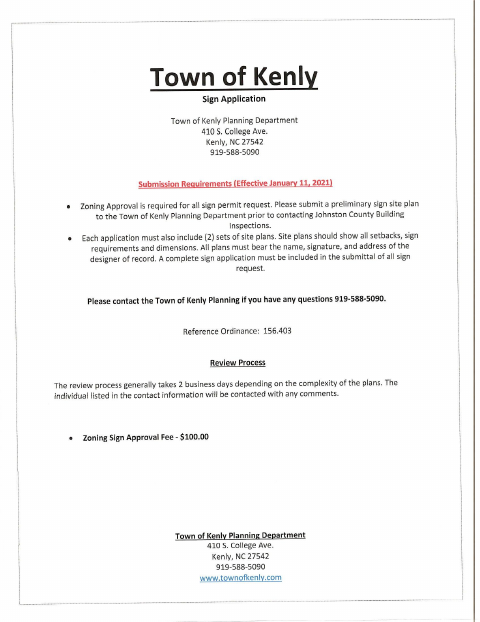 First page of the Sign Permit Application