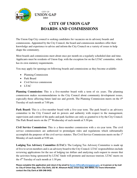 First page of the Boards and Commissions Application