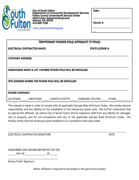 First page of the Temporary Power Pole Affidavit