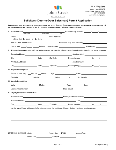 First page of the Solicitors Permit Application