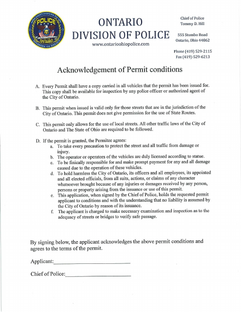 First page of the Street Use Permit Application