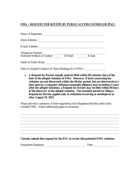 First page of the OMA Request for Review by Public Access Counselor