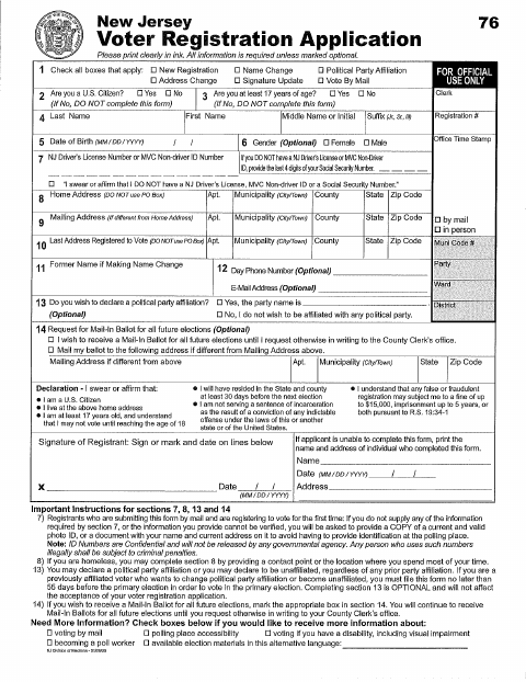 First page of the Voter Registration Application