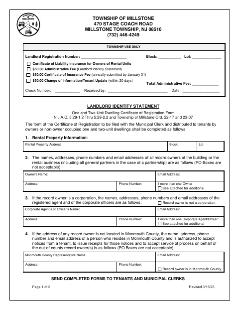 First page of the Landlord Identity Statement