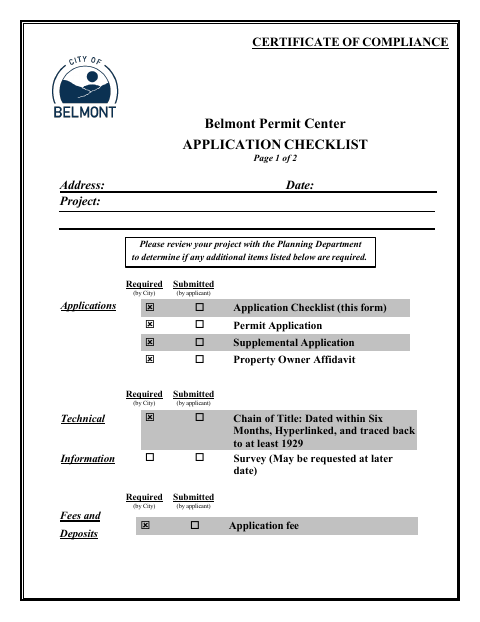 First page of the Certificate of Compliance Application