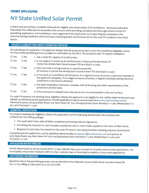 First page of the Unified Solar Permit Application