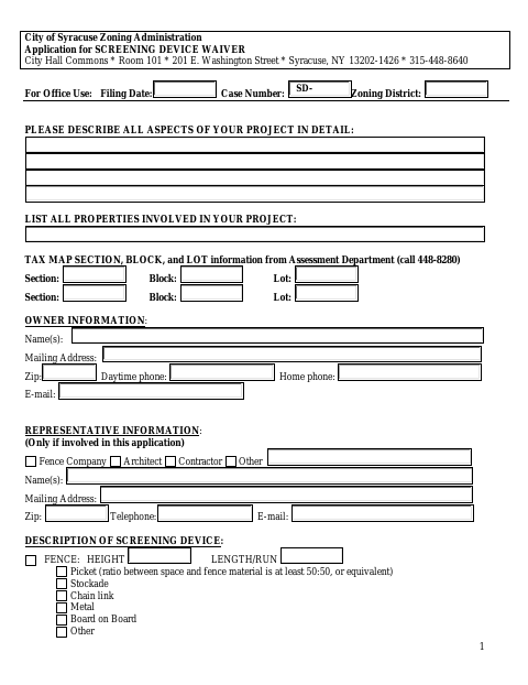 First page of the Screening Device Waiver Application