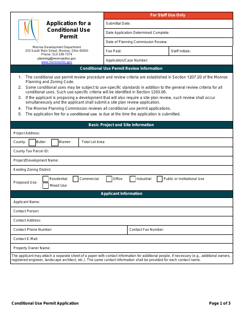 First page of the Conditional Use Permit Review Application