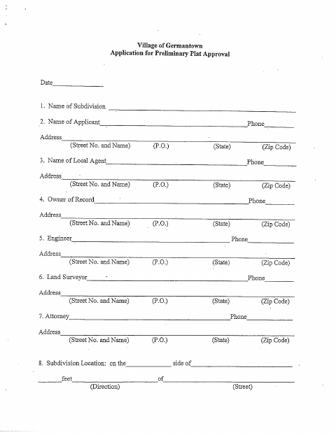 First page of the Application for Preliminary and Final Plat Approval