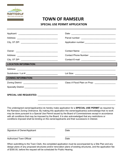 First page of the Special Use Permit Application