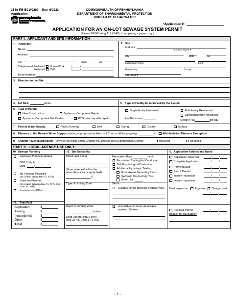 First page of the Application for an On-Lot Sewage System Permit
