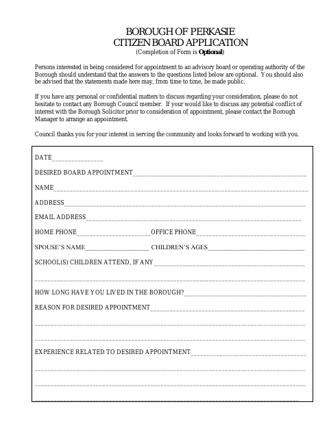 First page of the Citizen Board Application