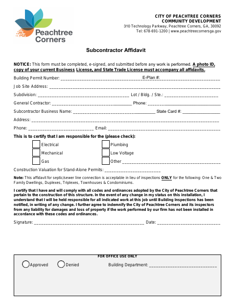 First page of the Subcontractor Affidavit