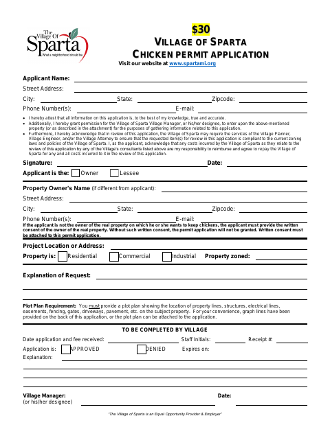First page of the Chicken Permit Application