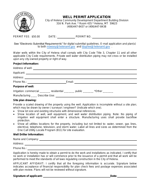 First page of the Well Permit Application