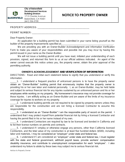 First page of the Owner Builder Declaration