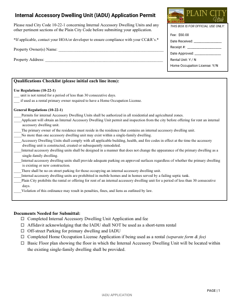 First page of the Internal Accessory Dwelling Unit Application