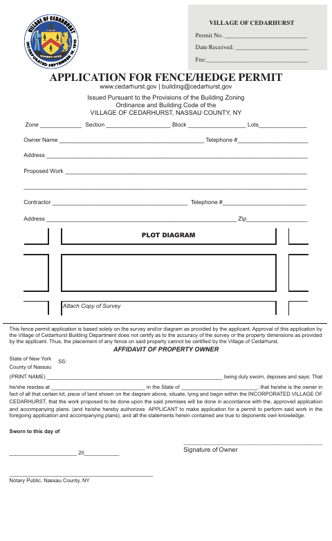 First page of the Fence/Hedge Permit Application