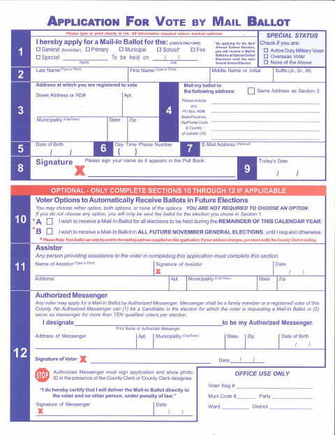 First page of the Vote by Mail Application