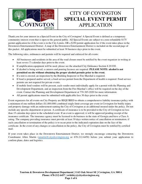 First page of the Special Event Permit Application