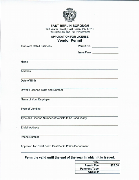 First page of the Vendor Permit Application