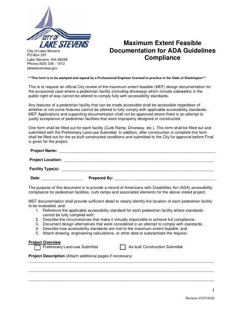 First page of the Maximum Extent Feasible Documentation for ADA Guidelines Compliance