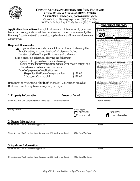 First page of the Sign Variance Application