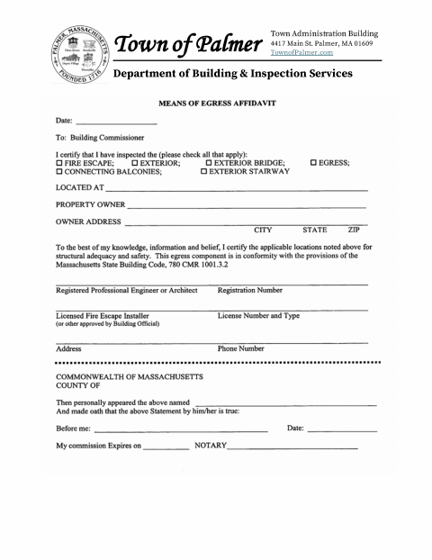 First page of the Means of Egress Affidavit