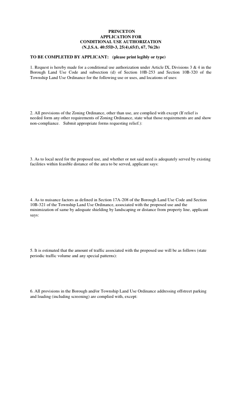 First page of the Application for Conditional Use Authorization