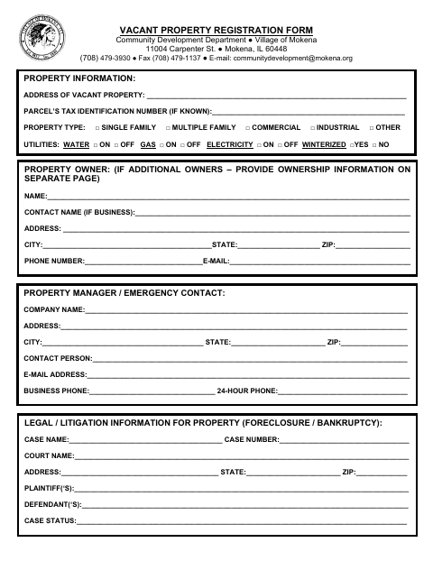 First page of the Vacant Property Registration Form