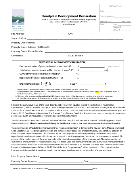 First page of the Floodplain Development Declaration
