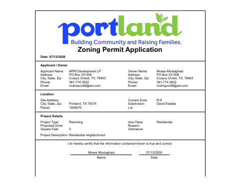 First page of the Zoning Permit Application