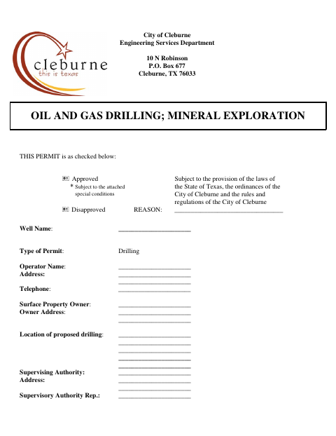 First page of the Oil and Gas Drilling; Mineral Exploration Permit