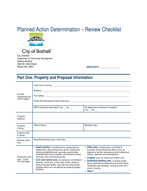First page of the Planned Action Determination – Review Checklist