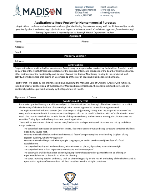 First page of the Application to Keep Poultry for Noncommercial Purposes