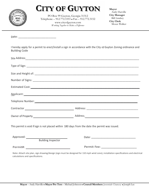 First page of the Sign Permit Application