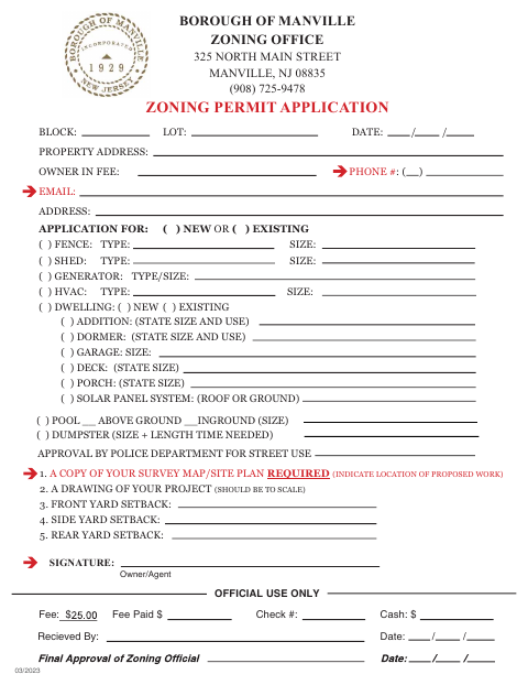 First page of the Zoning Permit Application