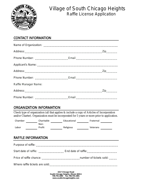 First page of the Raffle License Application