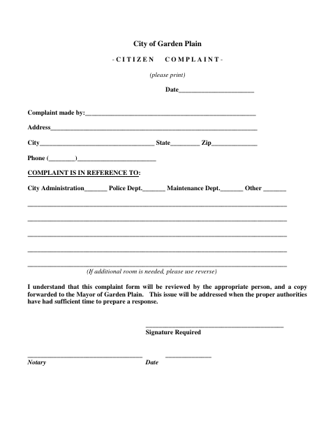 First page of the Citizen Complaint